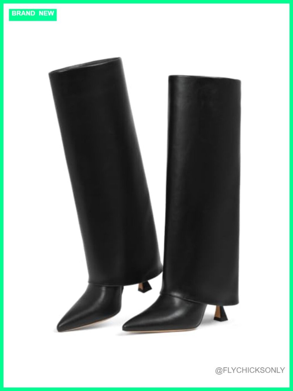 Women's PU Leather Knee High Heeled Boots Pointed Toe Side Zip Tall Boots for